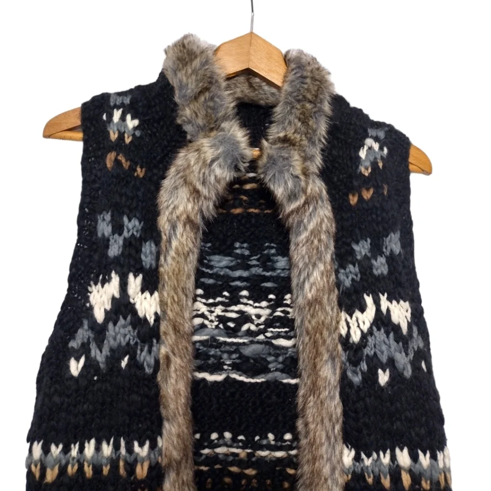 S.Oliver Knit Faux Fur Trim Open Front Cardigan